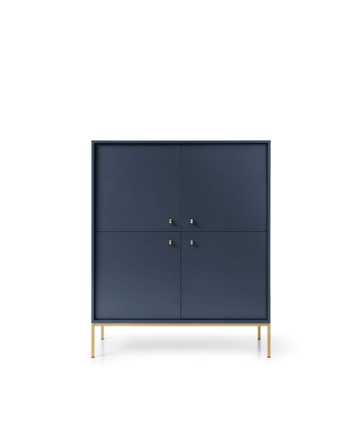 Mono MK104 aukšta komoda su stalčiais, durelėmis, tamsiai mėlyna / auksinis rėmas