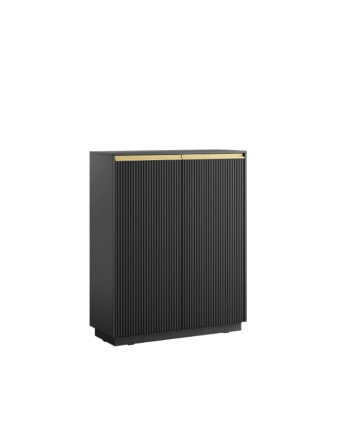 ROYAL KW-104 aukšta komoda su stalčiais, dviejų durų, juoda/auksinė