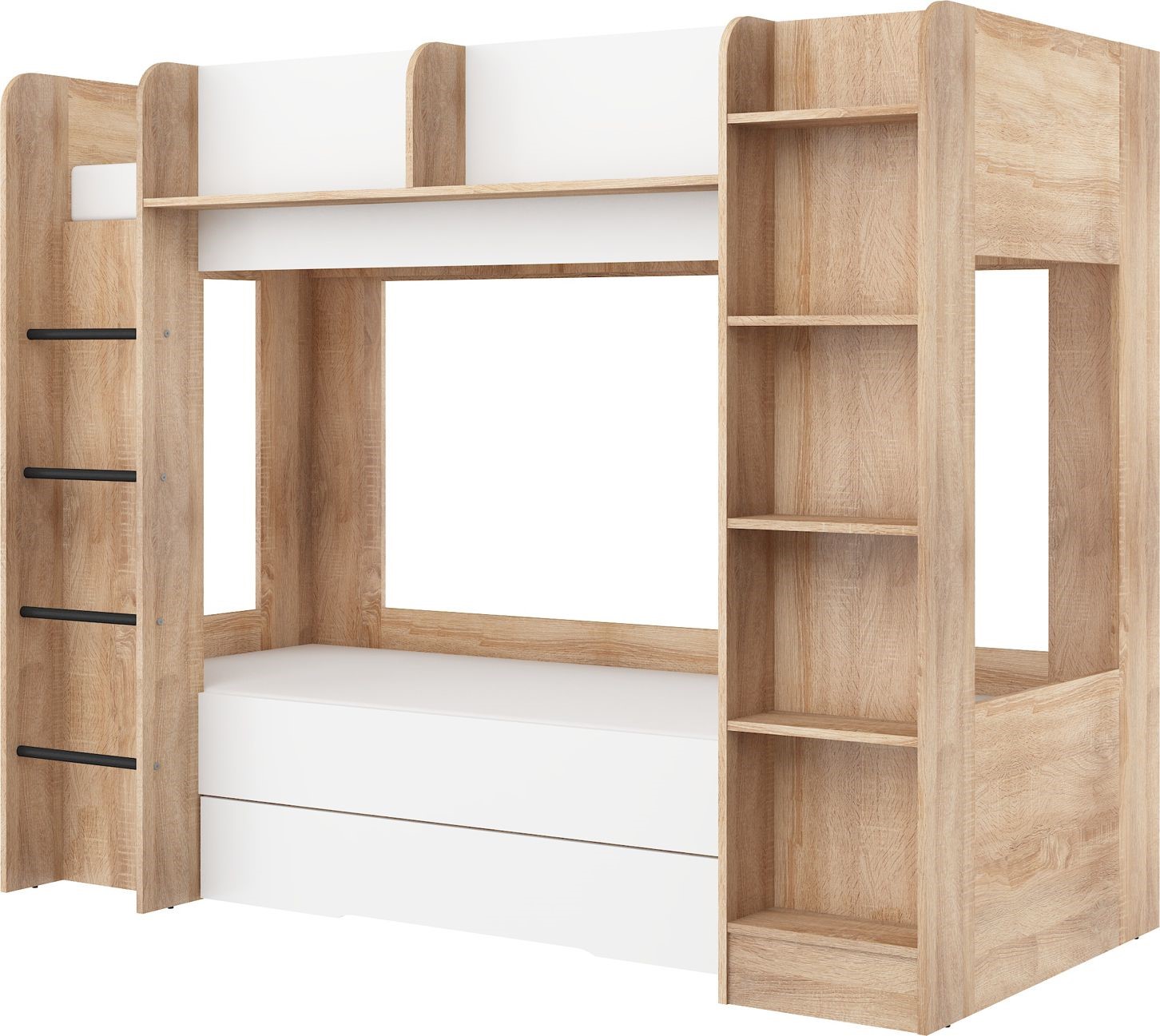 Vaikiška dviaukštė lova jaunimui, 2 asmenims, 80x200, EVEST, sonoma, balta