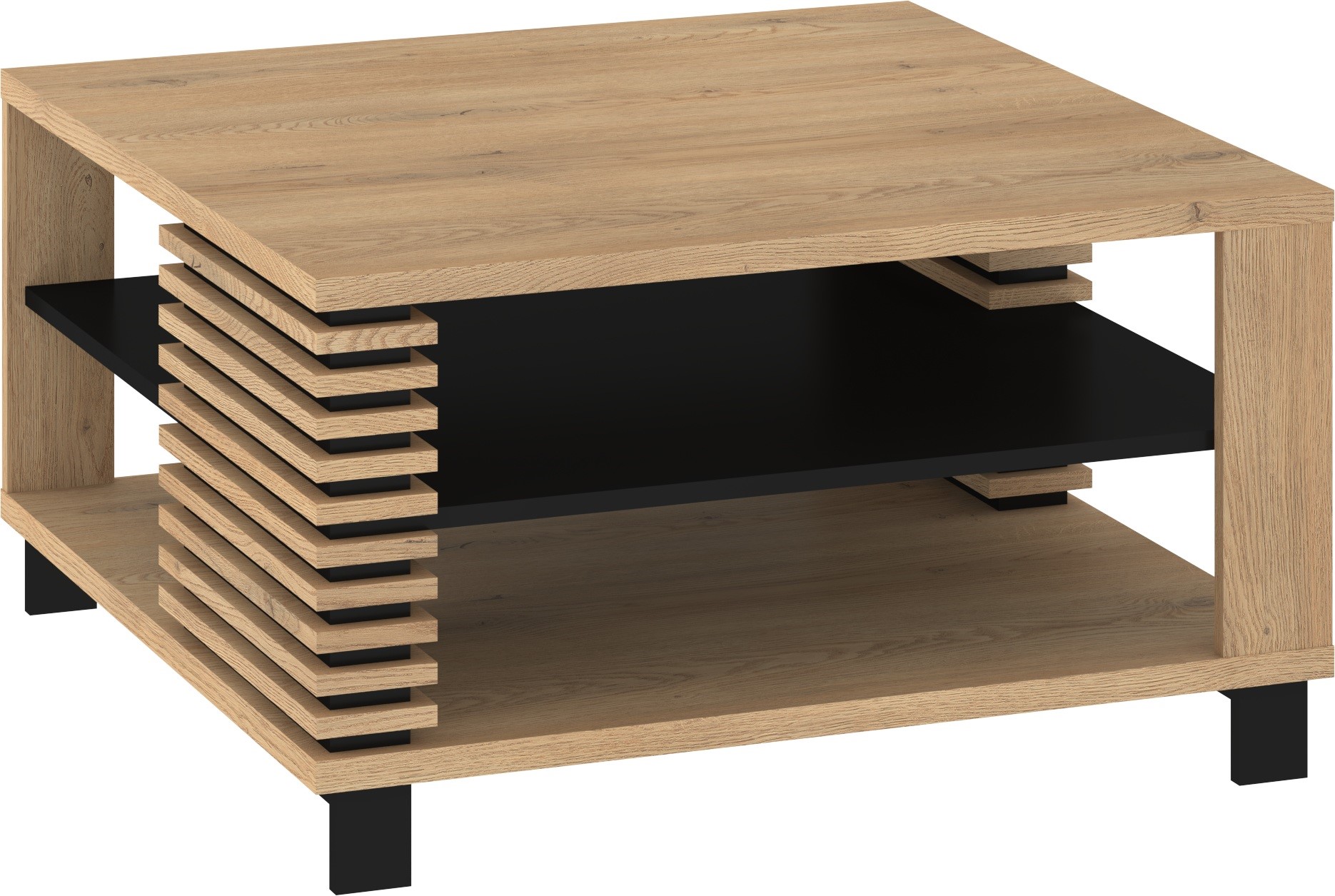 MILAR 05 baldai modernus kavos staliukas K kvadratinis kavos staliukas kremoninis ąžuolas juodas