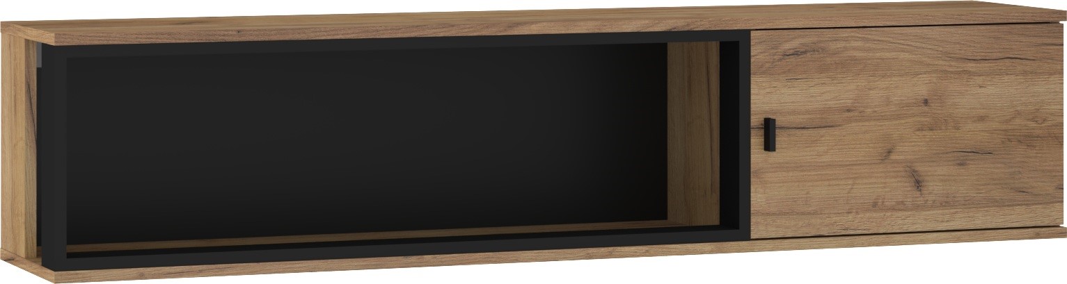 GAVES 16 baldai, sieninė lentyna, palėpės spintelė, ąžuolo spalvos, auksinė, juoda