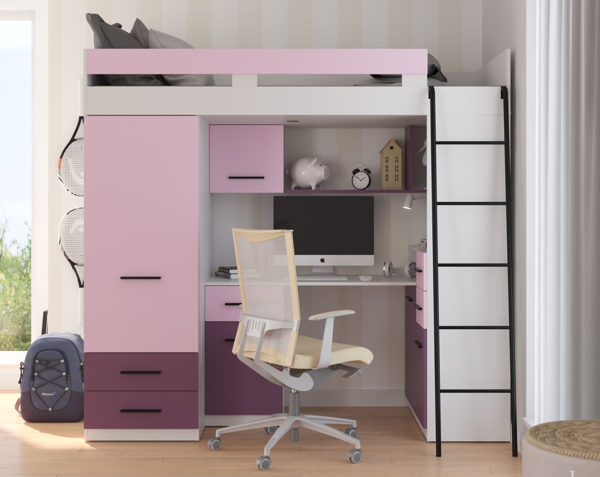 MYKS P antresolė be matinės baltos / levandų spalvos