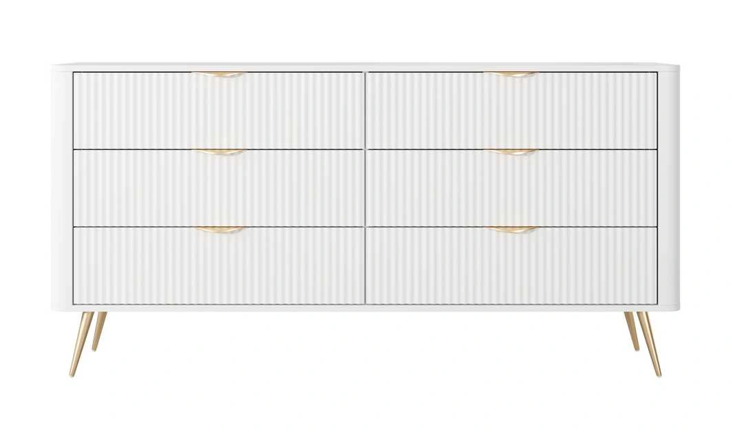 Lante komoda 163 cm 6S ant aukštų kojelių, balta