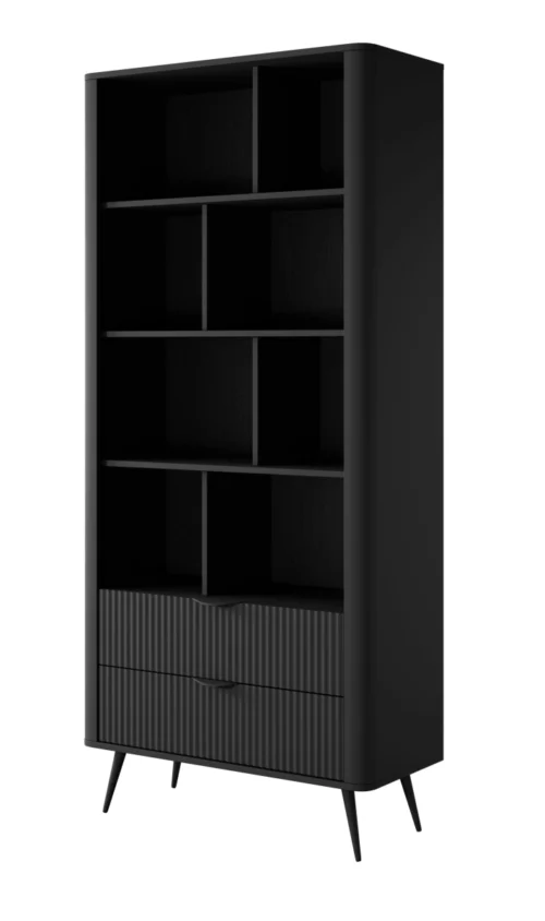 Lante knygų lentyna su aukštomis kojelėmis, juoda