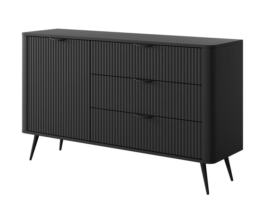 Lante komoda 138 cm D3S ant aukštų kojelių, juoda