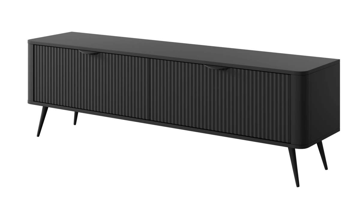 Lante TV spintelė 163 cm ant aukštų kojelių, juoda