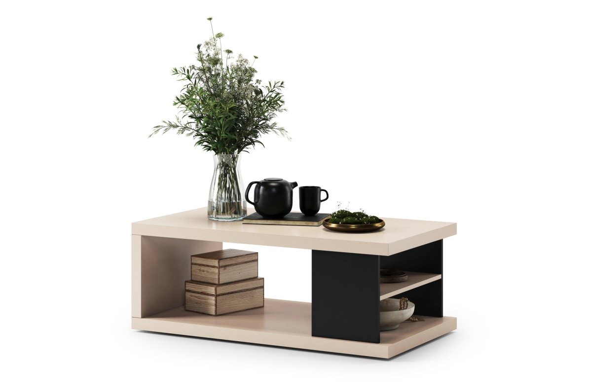 LANA S-110 smėlio (šampano) / juodos spalvos kavos staliukas - kavos staliukas su lentyna