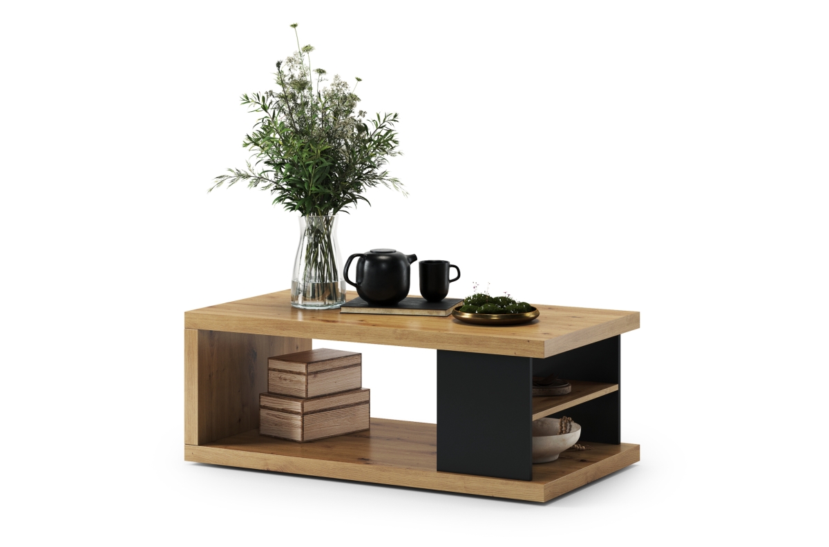 LANA S-110 Kavos staliukas, Artisan Oak / Black - Kavos staliukas su lentyna