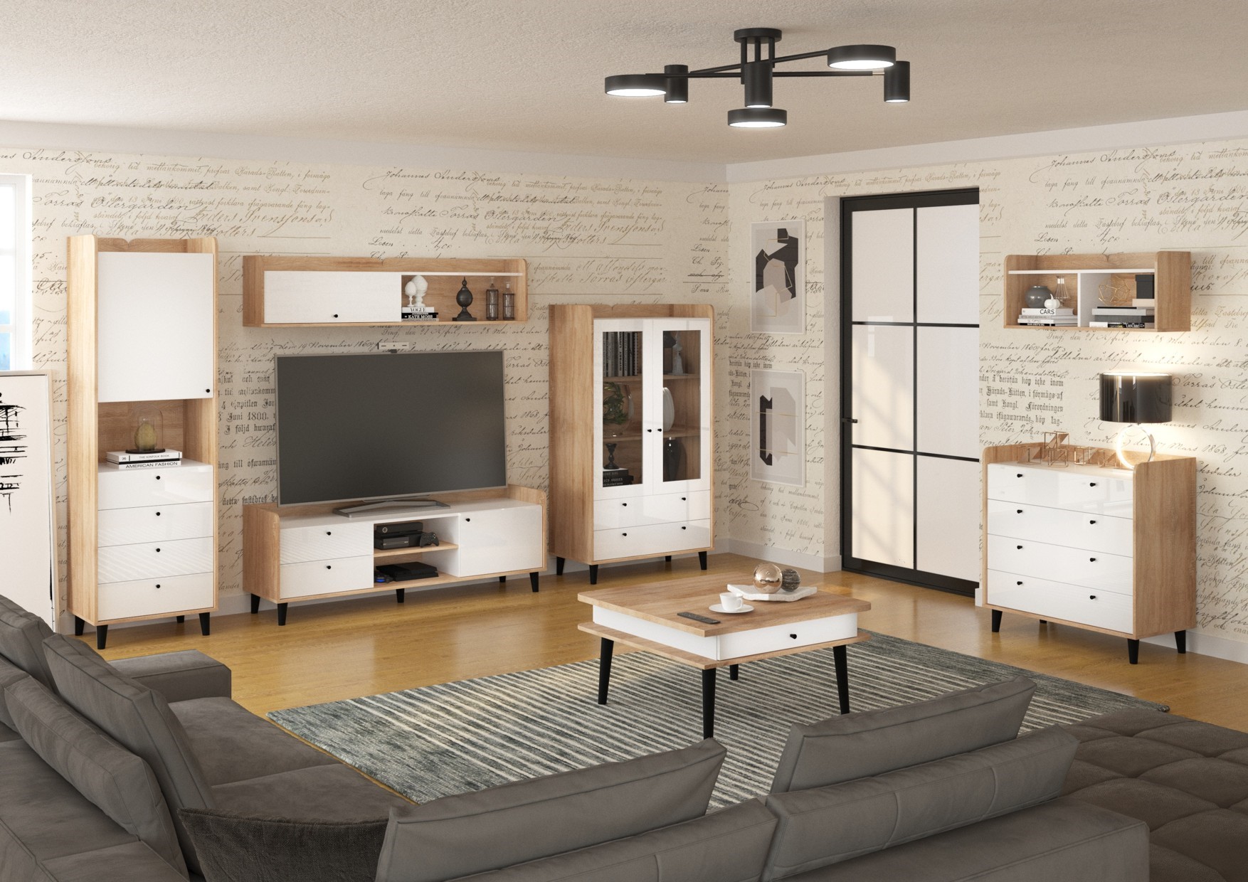 CELO baldai #4 svetainės komplektas su sienine spintele