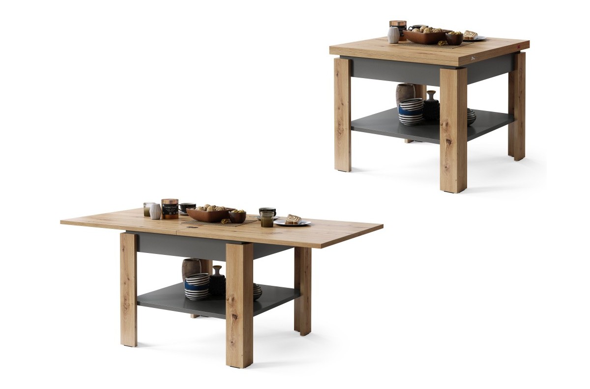 LEO Artisan Oak/Anthracite (tamsiai pilka) - KOMPAKTIŠKAS KAVOS STALIUKAS SU IŠPLĖSTAMA STALVIRŠIU