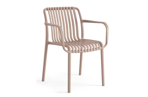 LEONEL Beige – MODERNI PLASTIKINĖ SODO KĖDĖ (virtuvėje, kavinėje, sode) [SUDEDAMA VIENĄ KARTĄ]