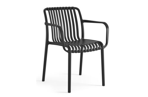 LEONEL Black – MODERNI PLASTIKINĖ SODO KĖDĖ (virtuvei, kavinei, sodui) [SUDEDAMA VIENĄ KARTĄ]