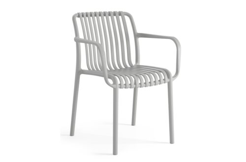 LEONEL šviesiai pilka – MODERNI PLASTIKINĖ SODO KĖDĖ (virtuvėje, kavinėje, sode) [SUDEDAMA VIENĄ KARTĄ]