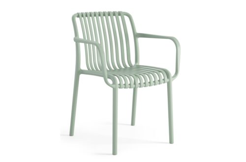 LEONEL Pastel Green – MODERNI PLASTIKINĖ SODO KĖDĖ (virtuvėje, kavinėje, sode) [SUDEDAMA VIENĄ KARTĄ]