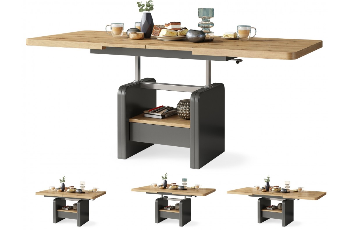 LEXUS Artisan Oak/Anthracite (tamsiai pilka) - MODERNUS IŠTRAUKIAMAS PAKELIAMAS STALAS