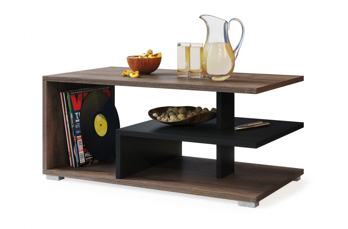 LINK Rudas/Juodas ąžuolas - MODERNUS KAVOS STALIUKAS SU LENTYNA