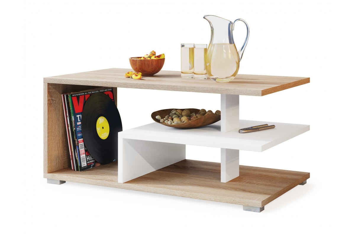 LINK Sonoma ąžuolo/baltos spalvos - MODERNUS KAVOS STALIUKAS SU LENTYNA