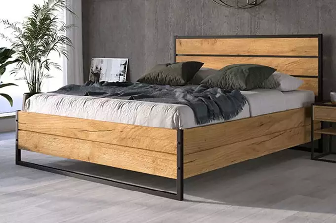 LOFT miegamojo lova 160x200 su daiktadėže, pagaminta iš ąžuolo medienos — изображение 5