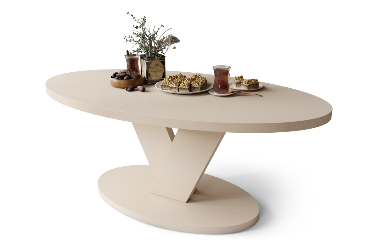 LOVA smėlio spalvos (šampano spalvos) - ovalus kavos staliukas 110x60 cm modernus kavos staliukas