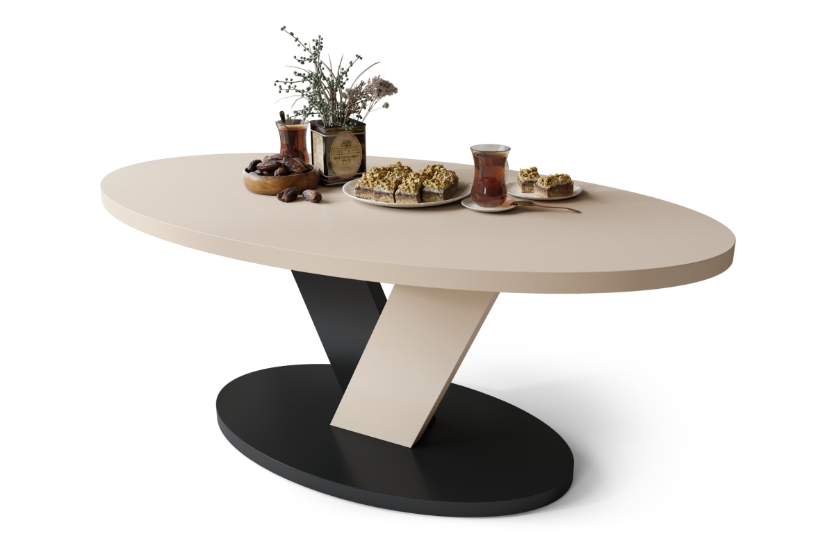 LOVA smėlio/juodos spalvos - ovalus kavos staliukas 110x60 cm modernus kavos staliukas