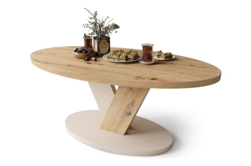 LOVA Artisan ąžuolo/smėlio spalvos (šampano spalvos) – ovalus kavos staliukas 110×60 cm modernus kavos staliukas