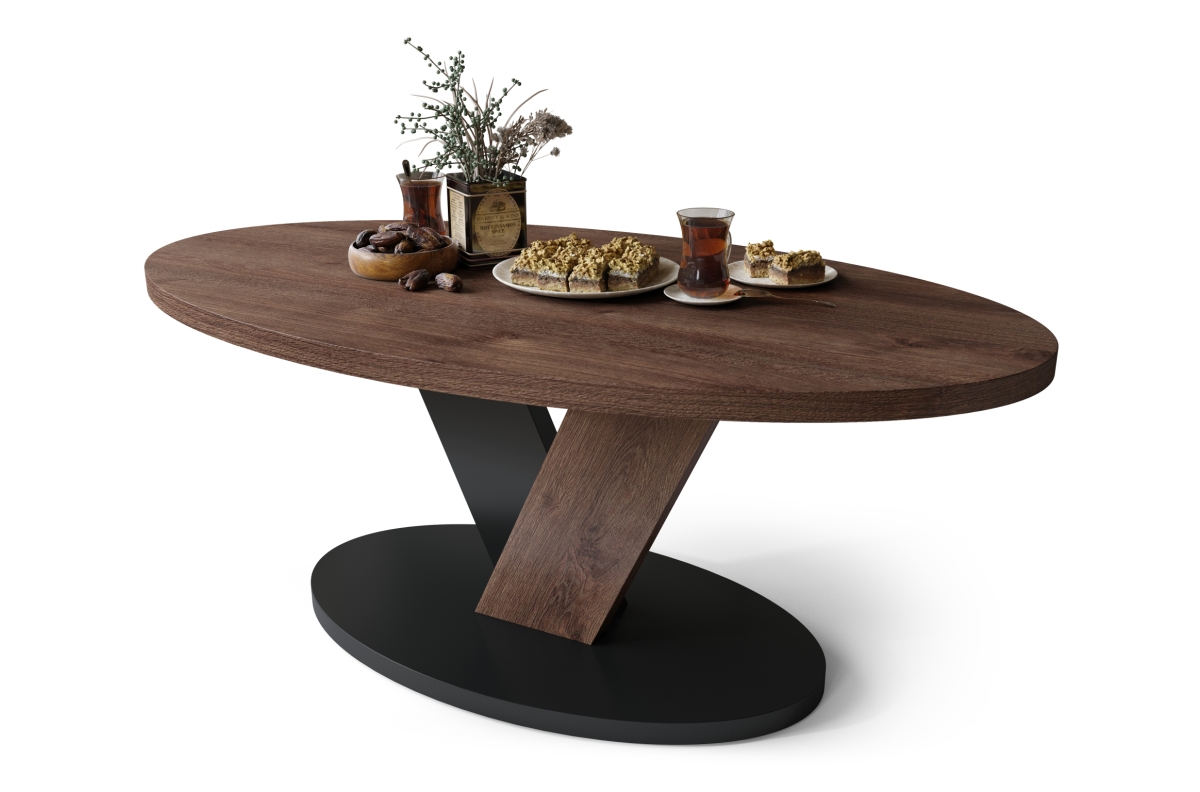 LOVA rudas/juodas ąžuolas - ovalus kavos staliukas 110x60 cm modernus kavos staliukas