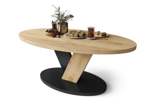 LOVA Craft ąžuolo aukso/juodo atspalvio – ovalus kavos staliukas 110×60 cm modernus kavos staliukas