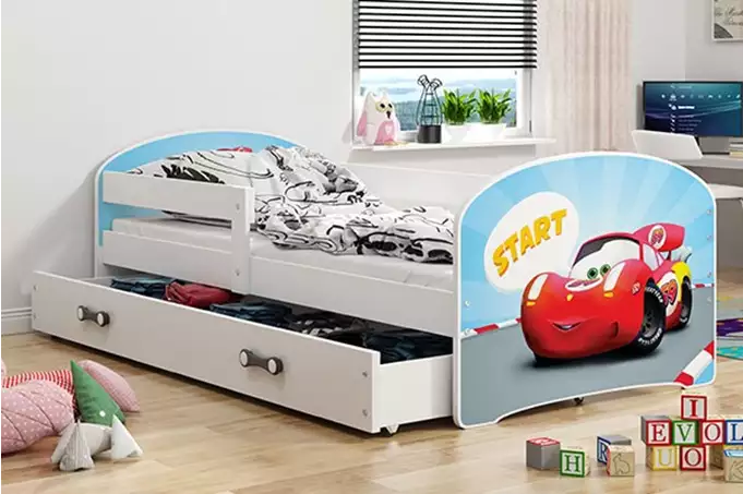 VAIKIŠKA LOVA, PIRMAS AUKŠTAS, BALTAS RĖMAS, LIPDUKAS AUTOMOBILIUI, STALČIUS, BALTA, BE ČIUŽINIŲ, 80 X 160 KOMPLEKTAS - Paveikslėlis 2