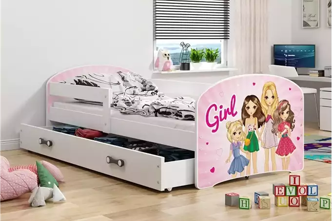 Vaikiška lova, pirmas aukštas, baltas rėmas, lipdukas, mergaitėms, stalčius, balta, 80 x 160 cm, komplektas - Paveikslėlis 4