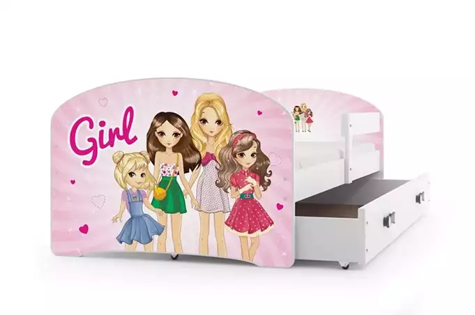 Vaikiška lova, pirmas aukštas, baltas rėmas, lipdukas, mergaitėms, stalčius, balta, 80 x 160 cm, komplektas - Paveikslėlis 5