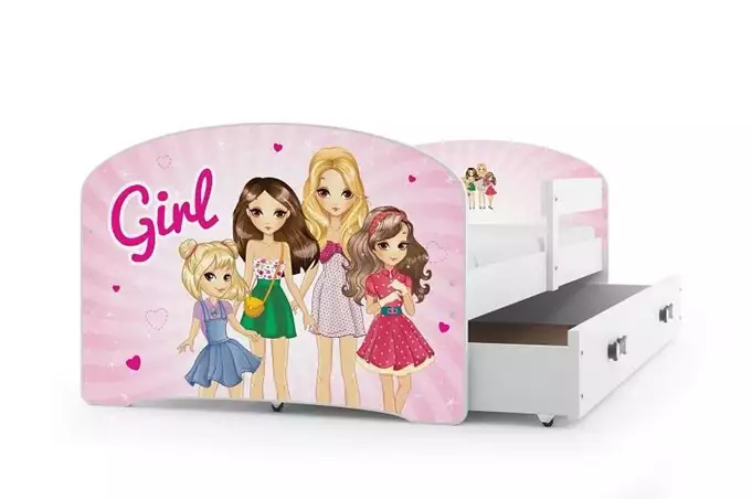 Vaikiška lova, pirmas aukštas, baltas rėmas, lipdukas, mergaitėms, baltas stalčius, be čiužinio, 80 x 160 cm, komplektas - Paveikslėlis 5