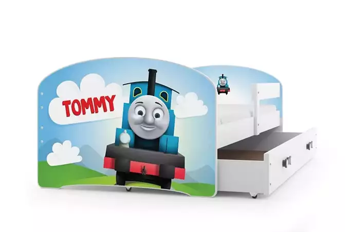 VAIKIŠKA LOVA, PIRMAS AUKŠTAS, BALTAS RĖMAS, LIPDUKAS „TOMMY“, BALTAS STALČIUS, 80 X 160 KOMPLEKTAS - Paveikslėlis 5