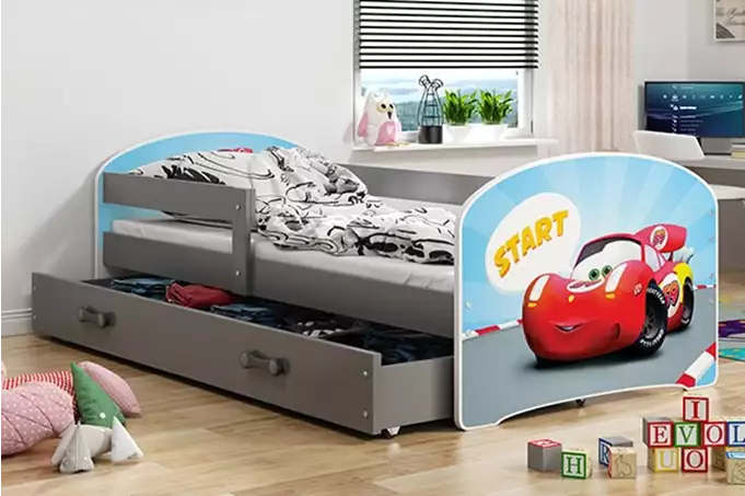 VAIKIŠKA LOVA, PIRMO AUKŠTO TARPAI, GRAFITO RĖMAS, AUTOMOBILIO LIPDUKAS, GRAFITO STALČIUS, 80 X 160 KOMPLEKTAS - Paveikslėlis 2