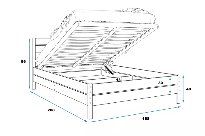 Medinė lova 160x200 - Kontinentinė pušis su pakėlimo rėmu — изображение 2