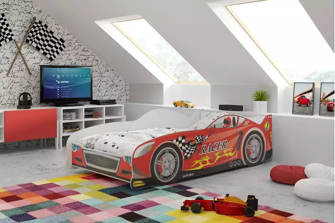 Viengulė vaikiška lova „Cars“ 80x160, raudona