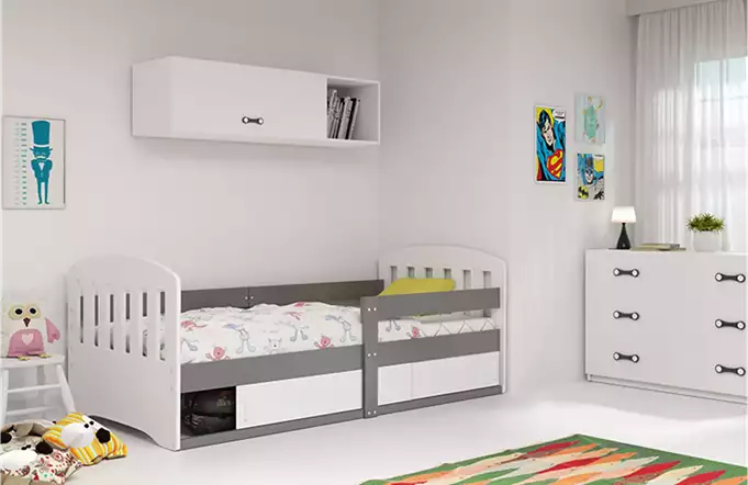 CLASSIC viengulė vaikiška lova 80x160 su daiktadėže, grafito spalvos