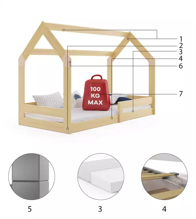 Viengulė vaikiška lova HOUSE 1 80x160, pušis