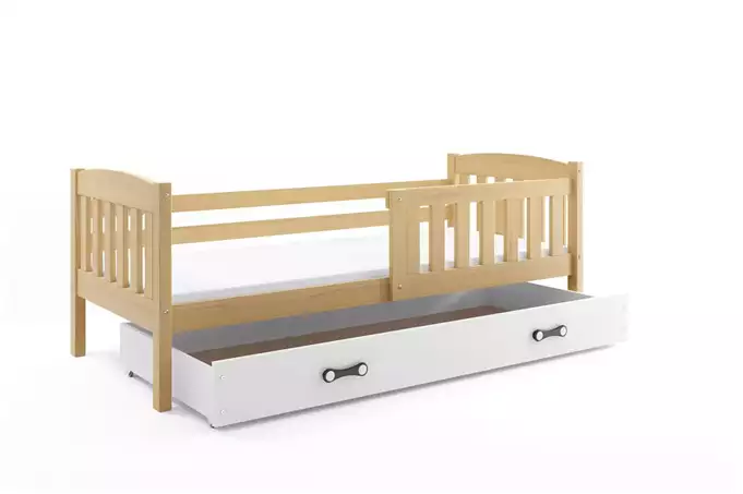 KUBUŚ viengulė vaikiška lova 80x160 su čiužiniu ir stalčiumi, pušis/balta - Paveikslėlis 3