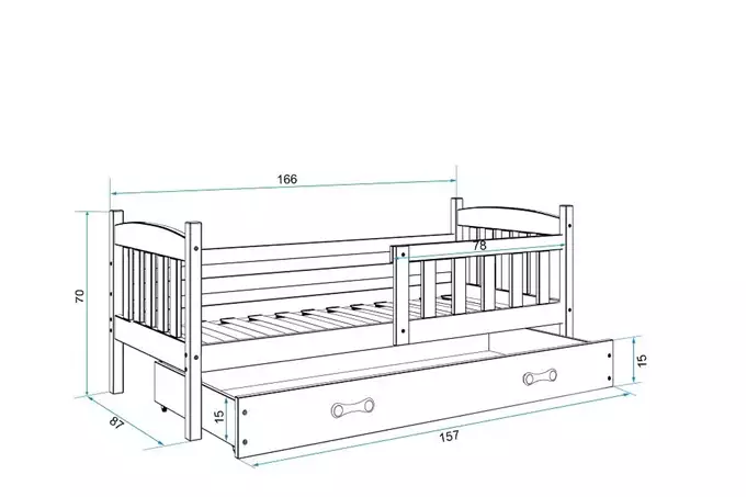KUBUŚ viengulė vaikiška lova 80x160 su stalčiumi, balta - Paveikslėlis 5