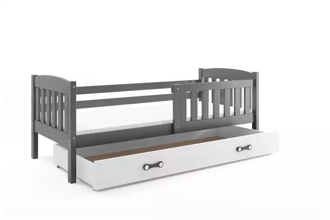 KUBUŚ viengulė vaikiška lova 80x160 su stalčiumi, grafito/balta - Paveikslėlis 3