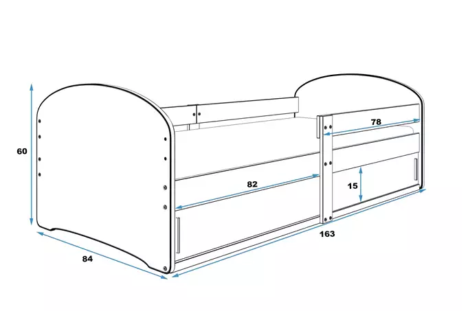 LUKI 1 viengulė vaikiška lova 80x160 su čiužiniu ir daiktadėže, Automobiliui, grafito spalvos — изображение 4