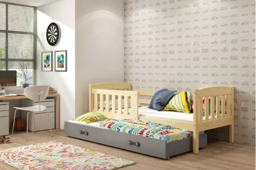 KUBUŚ vaikiška išskleidžiama lova 80×160 su stalčiumi, pušis/grafitas
