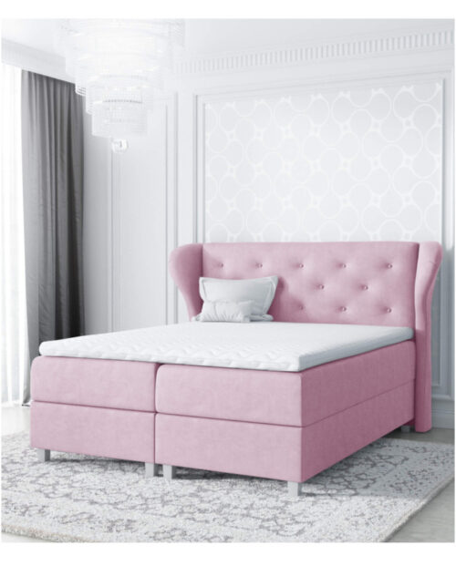 Bakarat kontinentinė lova 160×200, apmušta, čiužinys, čiužinuko užtiesalas, konteineris