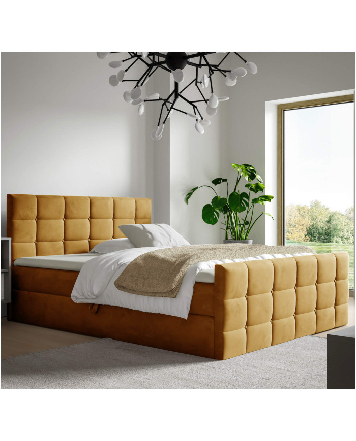 Berlyno kontinentinė lova 120x200, apmušta, čiužiniai, čiužinys su užtiesalu, konteineris - Paveikslėlis 3