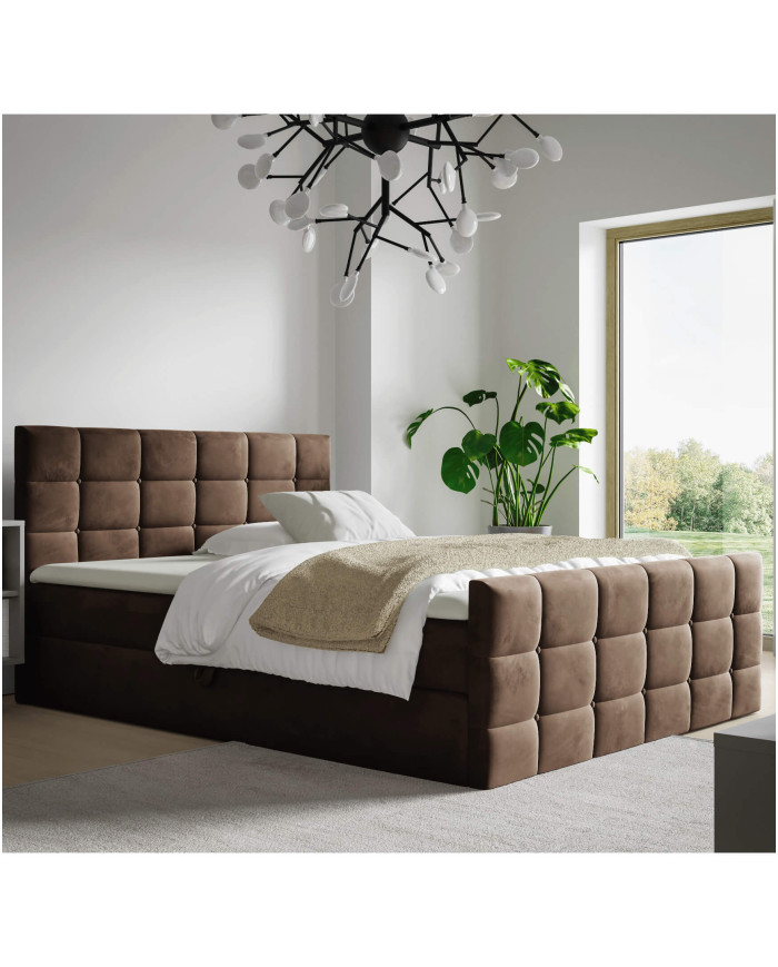 Berlyno kontinentinė lova 140x200, apmušta, čiužiniai, čiužinys su užtiesalu, konteineris - Paveikslėlis 2