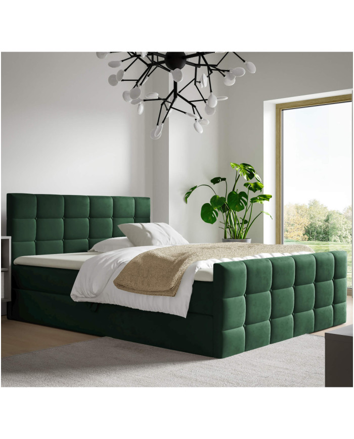 Berlyno kontinentinė lova 140x200, apmušta, čiužiniai, čiužinys su užtiesalu, konteineris