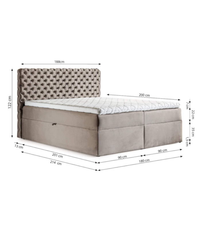 Česterfildo kontinentinė lova 140x200, apmušta, čiužinys, čiužinuko užtiesalas, konteineris - Paveikslėlis 7