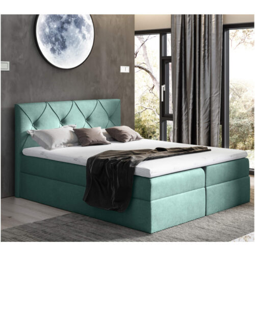 Krištolinė kontinentinė lova 140×200, apmušta, čiužinys, čiužinuko užtiesalas, konteineris