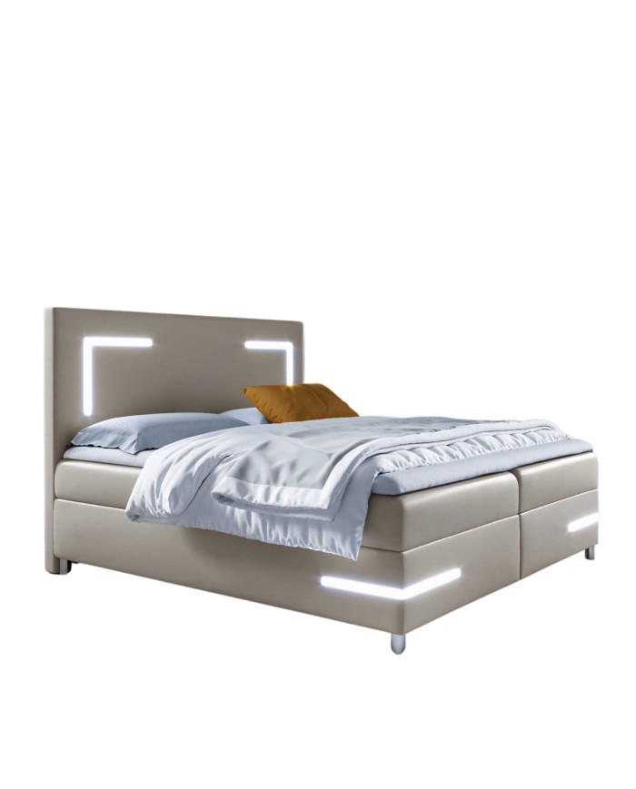 Delos LED kontinentinė lova 140x200, su apšvietimu, apmušta, čiužiniais, čiužinio užtiesalu, konteineriu - Paveikslėlis 3