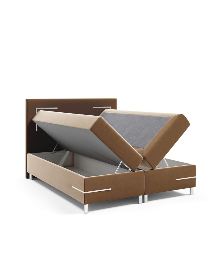 Delos LED kontinentinė lova 140x200, su apšvietimu, apmušta, čiužiniais, čiužinio užtiesalu, konteineriu - Paveikslėlis 4